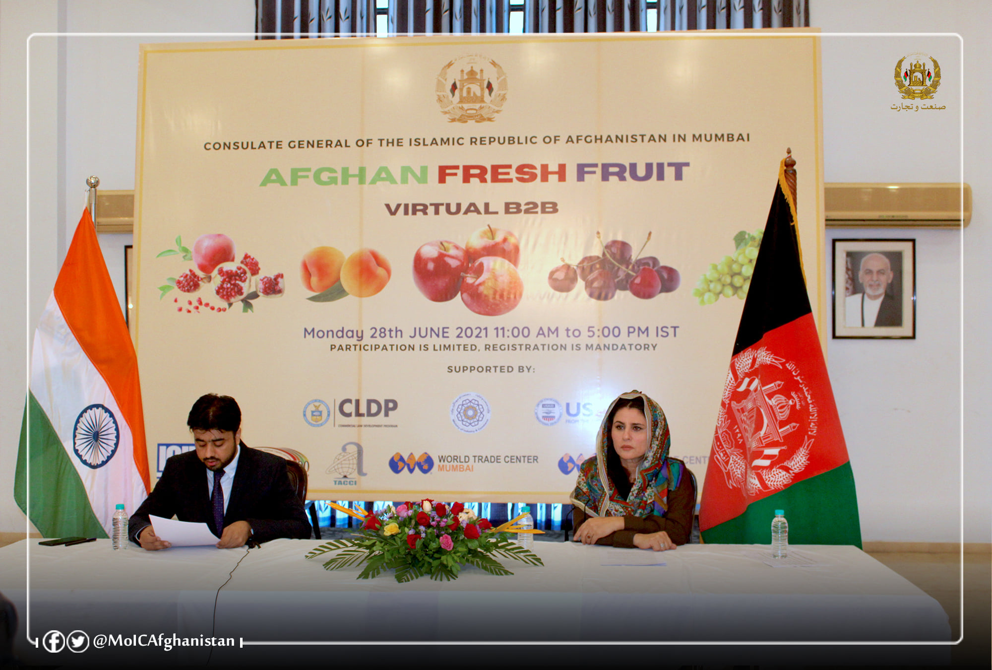 Holding an online meeting on business connections between Afghan fresh fruit exporters and Indian importers
